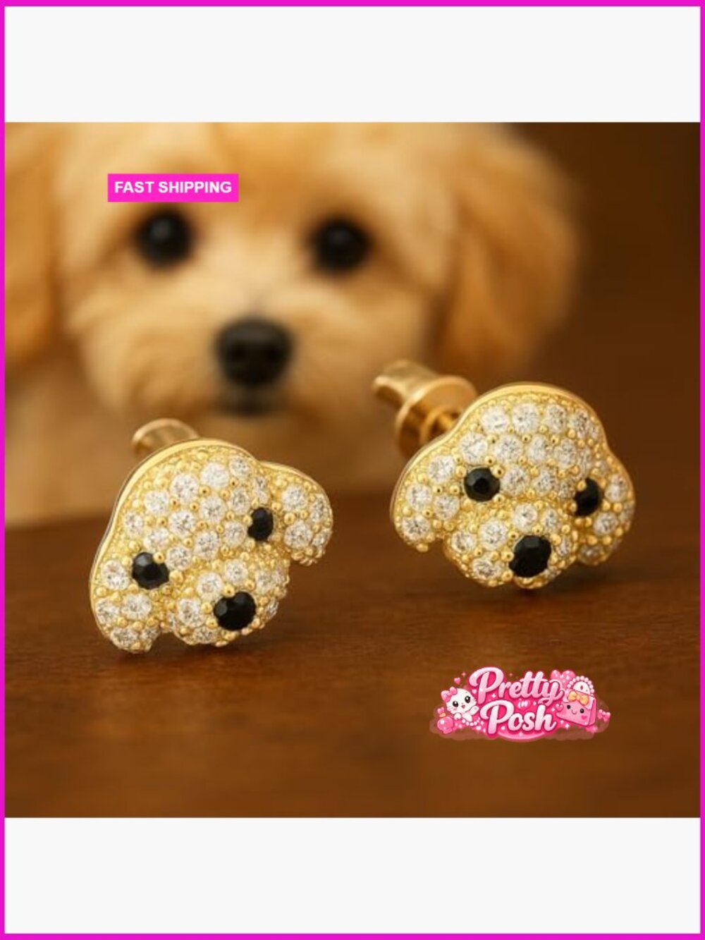 Dog Breed Stud Earrings with Crystals for Women - Picture 6 of 7